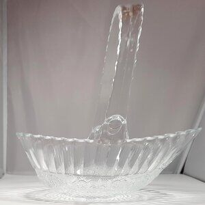 Vintage Indiana Glass Company Oval Crystal Glass Bowl/Basket With Lucite Handle